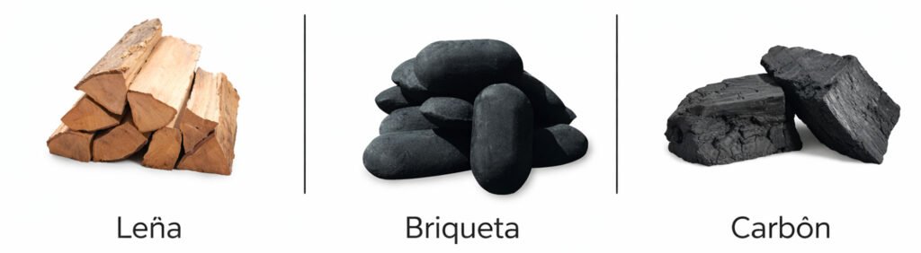 Tipos de combustible para kamado: leña, briquetas y carbón vegetal