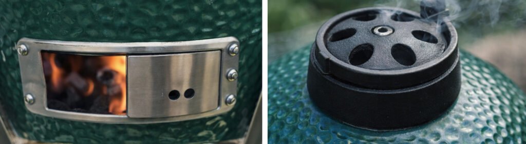 Flujo de aire y control de la temperatura en un kamado con carbón encendido