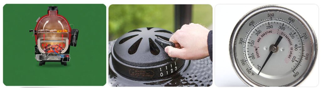 Control de la temperatura en un kamado mediante los ductos de aire y el termómetro