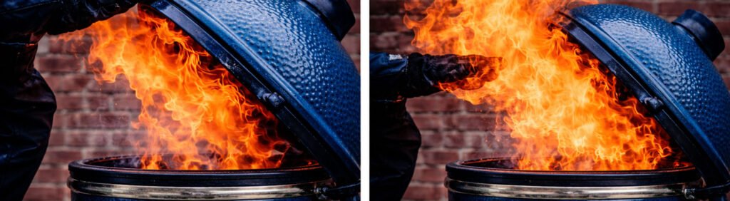 Flujo contracorriente en un kamado al abrir el domo con alta temperatura