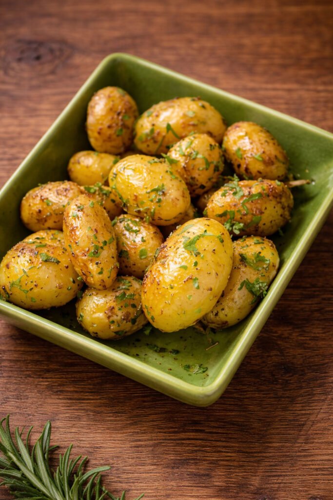 Patatas en costra preparadas con hierbas antes de cocinarse en el kamado