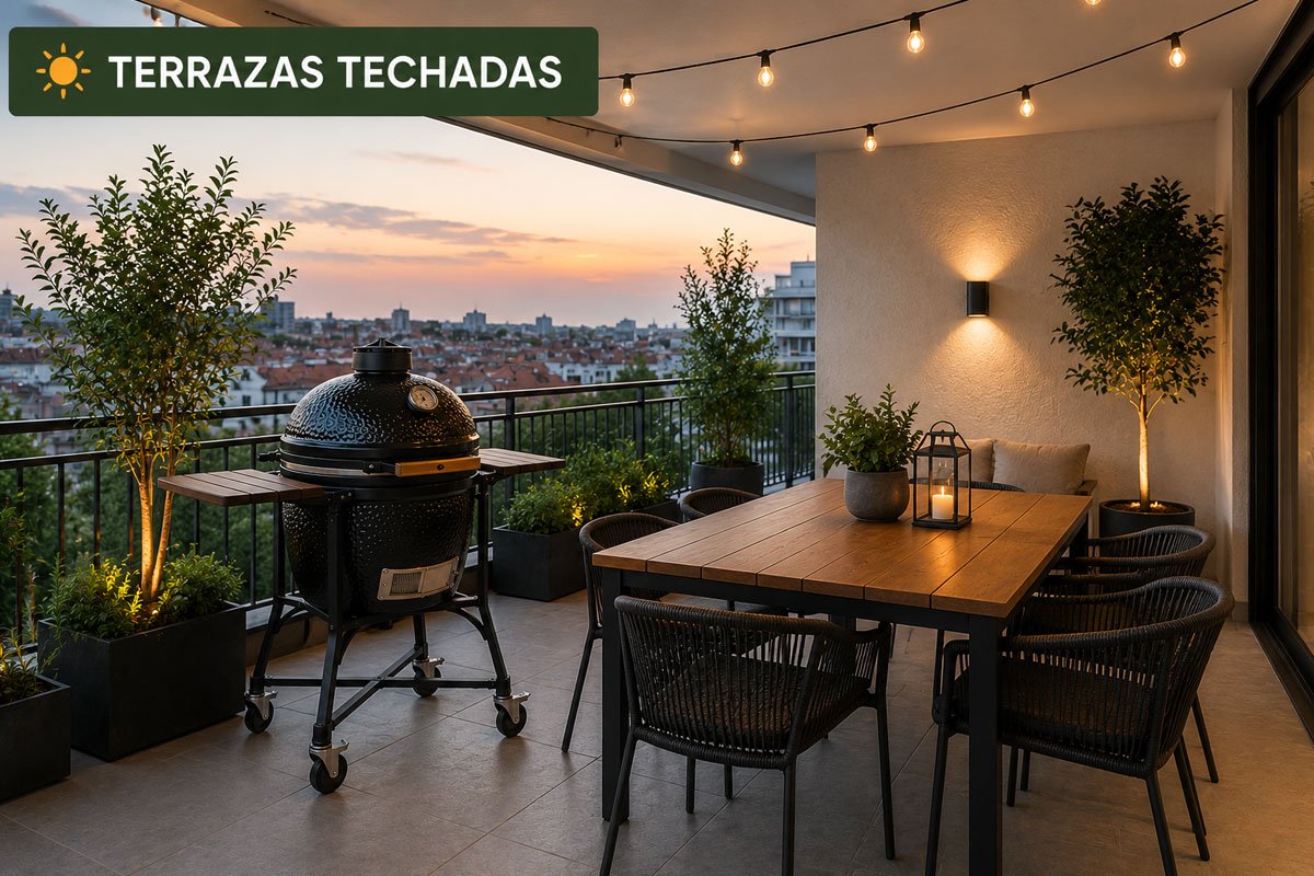 Kamado en terraza techada exterior