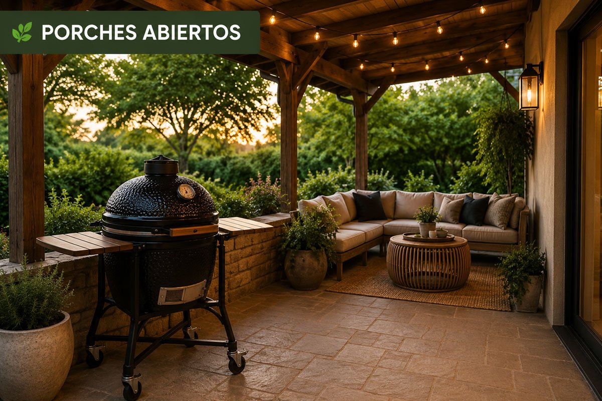 Kamado bajo porche abierto exterior